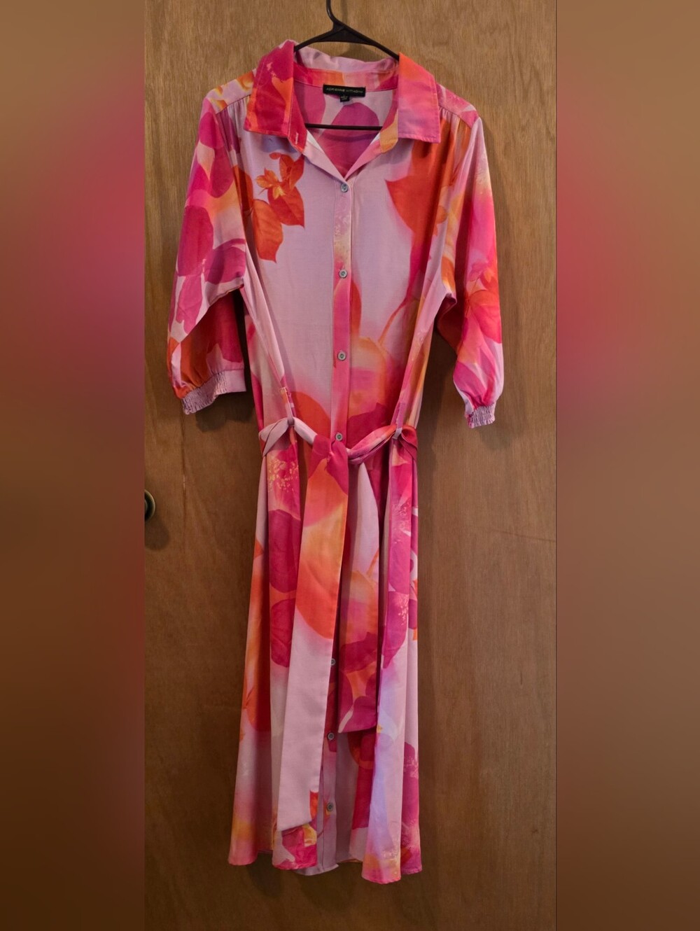 Adrienne Vittadini Pink & Orange Floral Button-Front Dress (New Without Tags)
